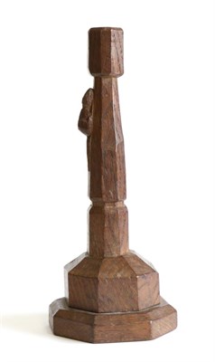 Lot 660 - Mouseman: A Robert Thompson English Oak Candlestick, octagonal column and base, mounted on an...