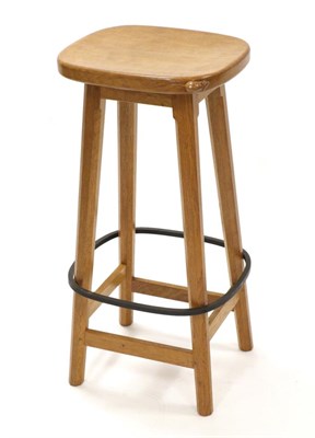 Lot 676 - Mouseman: A Robert Thompson English Oak Bar Stool, shaped adzed top, on four octagonal legs,...