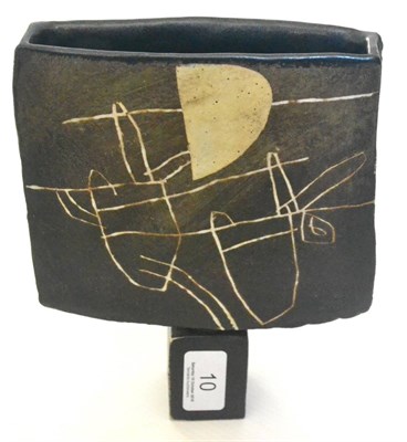 Lot 10 - John Maltby (b.1936): A Stoneware Spade Form Vase, of flattened form with square foot, painted...