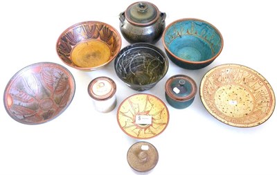Lot 14 - Ten pieces of studio pottery by Eric and Meira Stockl of Helyg Pottery, comprising six bowls...