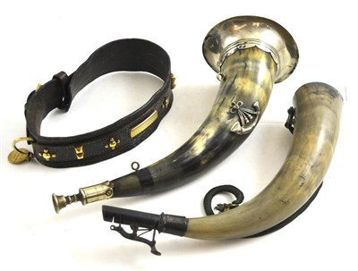 Lot 57 - Two 19th century horns and a dog collar