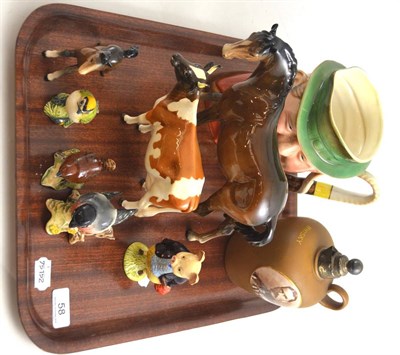 Lot 58 - Beswick Toby jug 'Tony Weller', 281, Beatrix Potter 'Pigling Bland', cow 'CH Bessie' together...