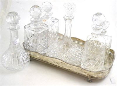 Lot 65 - A group of six decanters and a silver plated tray