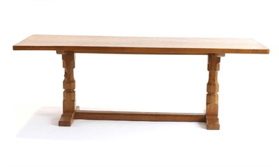 Lot 689 - Mouseman: A Robert Thompson English Oak 7ft Rectangular Refectory Table, on two carved...