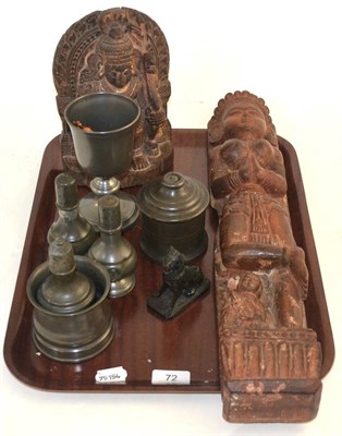 Lot 72 - Two Indian carvings and a group of 18th/19th century pewter