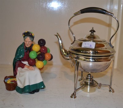 Lot 87 - Doulton Balloon Seller and a plated spirit kettle