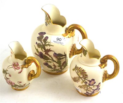 Lot 90 - Three Royal Worcester blush ivory jugs