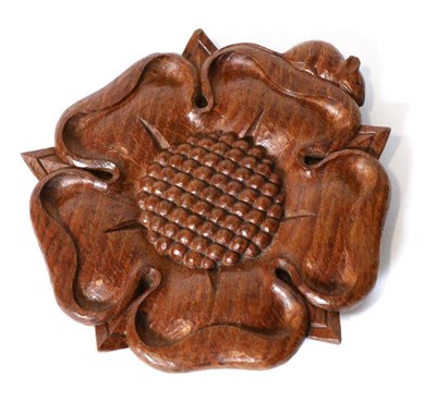 Lot 693 - Mouseman: A Robert Thompson Carved English Oak Yorkshire Rose, with carved mouse signature, 17.5cm