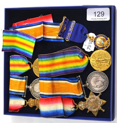 Lot 129 - Two sets of First World War medals with attached ribbons, and a 'For King and Country' five...