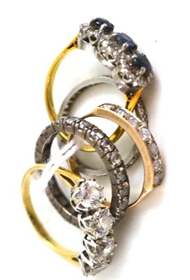 Lot 136 - Five rings comprising of a platinum and diamond eternity ring, an 18ct gold diamond and...
