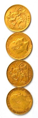 Lot 138 - Four half sovereigns; 1913, 1910, 1908 and 1907