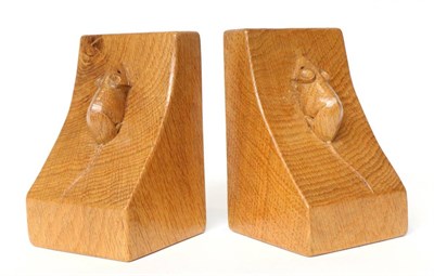 Lot 697 - Mouseman: A Pair of Robert Thompson Single Mouse English Oak Bookends, each with carved mouse...