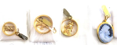 Lot 154 - Three St Christopher pendants and a cameo pendant