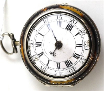 Lot 157 - A tortoiseshell pair cased verge pocket watch, movement signed Thos Tippin, Liverpool, square...