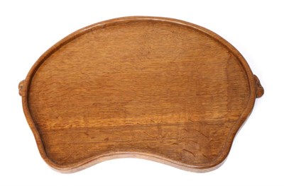 Lot 698 - Mouseman: A Robert Thompson Kidney Shaped English Oak Tea Tray, with two carved mice handles, 47cm