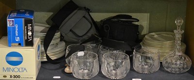 Lot 160 - Royal Worcester Harvest Ring dinnerwares, six cut glass vine and grape rinsers, two Minolta cameras