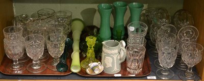 Lot 163 - Quantity of assorted press moulded goblets, coloured glassware, etc
