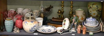 Lot 168 - A Royal Doulton figure 'A Good Catch', cranberry glass vase, snuff box, brass candlesticks,...