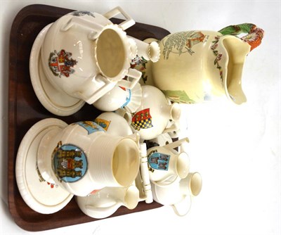 Lot 182 - A tray of assorted Goss souvenir china and a Crown Devon musical jug