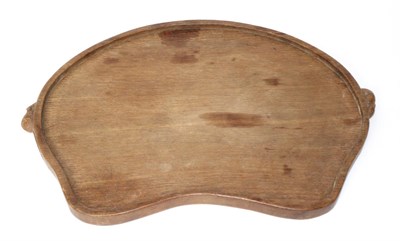 Lot 701 - Mouseman: A Robert Thompson Kidney Shaped English Oak Tea Tray, with two carved mice handles, 47cm