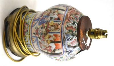 Lot 197 - A 19th century Chinese porcelain vase decorated in famille rose enamels (cut down), now mounted...