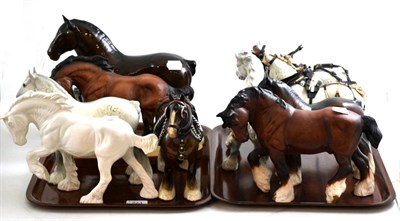 Lot 223 - Assorted Beswick pottery cart horses, Royal Doulton grey horse, foals etc (on two trays)