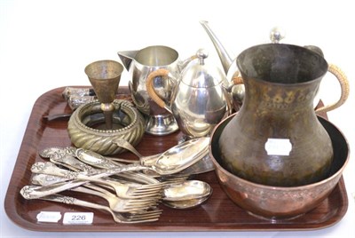 Lot 226 - Silver and silver plate including an early 20th century tea service, silver handled carvers etc