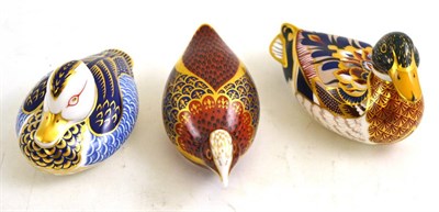 Lot 228 - Two Royal Crown Derby paperweights of ducks and one other of a partridge, all with gold...