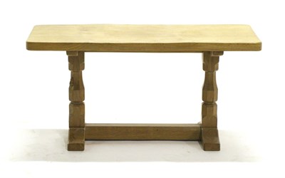 Lot 706 - Mouseman: A Robert Thompson 3ft English Oak Rectangular Coffee Table, on two octagonal legs, joined