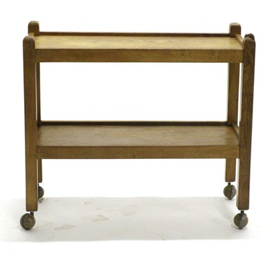 Lot 707 - Mouseman: A Robert Thompson English Oak Tea Trolley, with two tiers both with raised sides...