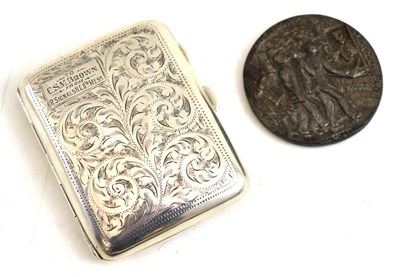 Lot 254 - Lusitania medal (British Version, wrong date) and a silver presentation cigarette case ";1923...