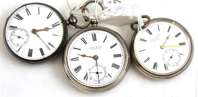 Lot 255 - Three silver open faced pocket watches, retailed by Read & Son, Coventry, J.W.Benson, London...