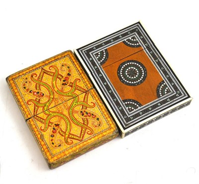 Lot 256 - Two 19th century Indian calling card cases, Kashmir lacquered and mosaic