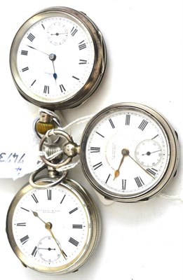 Lot 270 - Two open faced silver pocket watches, signed Waltham and retailed by J.G.Graves, Sheffield, and...