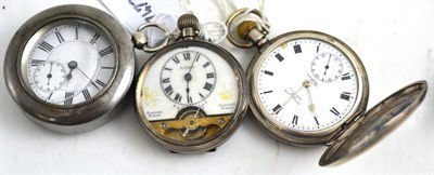 Lot 273 - A silver full hunter pocket watch, signed Waltham, 8-day pocket watch, case stamped '925' and...