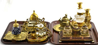 Lot 278 - A group of six 19th century inkwells (on two trays)