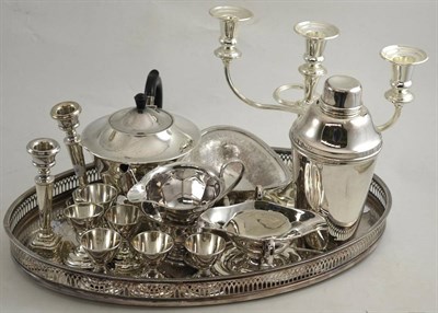 Lot 290 - A tray including silver candlesticks and a quantity of plated wares