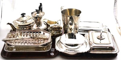 Lot 295 - Plated wares including entree dishes, tea set, muffin dish and a small silver footed bowl (on...