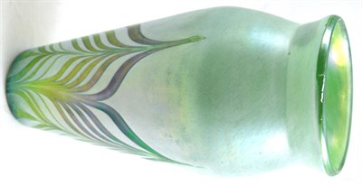 Lot 307 - A large John Ditchfield Glasform glass vase with trailed decoration, signed to base, 26.5cm high