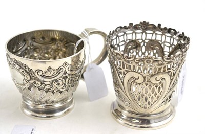 Lot 319 - A pierced and embossed small silver vase and an embossed silver Christening cup