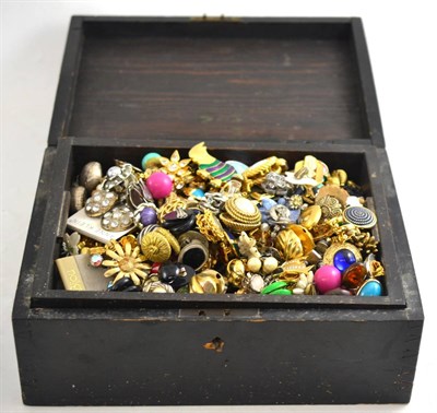 Lot 321 - Hinged box enclosing a quantity of costume jewellery, clip-on earrings, including Christian...