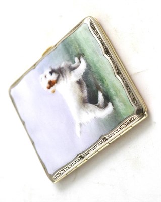 Lot 350 - Cigarette case with Scottie dog enamelled lid