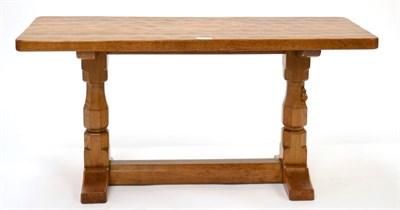 Lot 717 - Mouseman: A Robert Thompson English Oak 3ft Rectangular Coffee Table, on two octagonal legs, joined