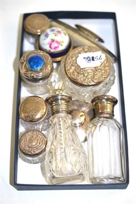 Lot 358 - Nine small silver mounted jars etc and a Limoges scent bottle and cover