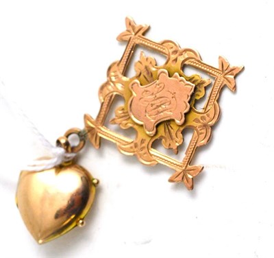 Lot 361 - A 9ct gold pendant and a heart shaped 9ct gold locket