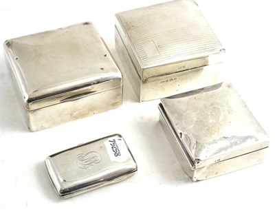 Lot 370 - Three silver cigarette boxes together with a small silver cigarette case (4)