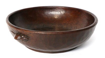 Lot 719 - Mouseman: A Robert Thompson English Oak Fruit Bowl, with carved mouse signature to the...