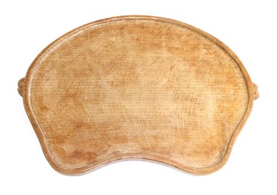 Lot 720 - Mouseman: A Robert Thompson Kidney Shaped English Oak Tea Tray, with two carved mice handles, 47cm