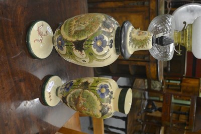 Lot 383 - Two Victorian painted glass vases