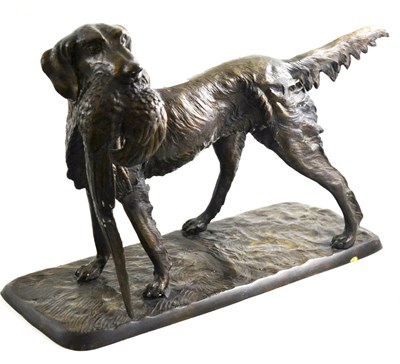 Lot 402 - After P.J Neve, a large bronze model of a gun dog and his game, signed